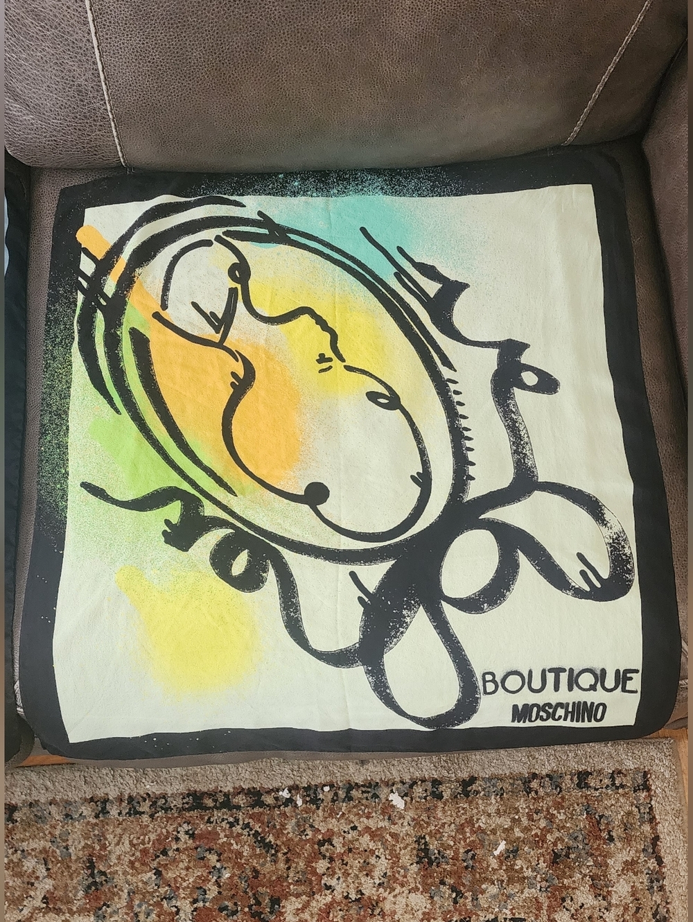 Boutique Moschino Graphic Silk Fashion Scarf - Yellow, Green, Black
